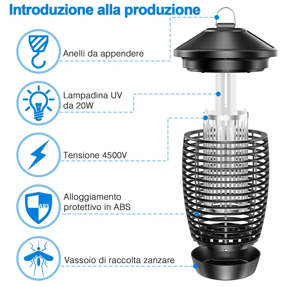 PALONE Lampada Antizanzare Elettrica 20 W 4500 V Ultimi Modelli UV Uccisione Mosca Elettrico Repellente Efficace Portata 100 m² per repellente zanzare, Mites, mosche, insetti