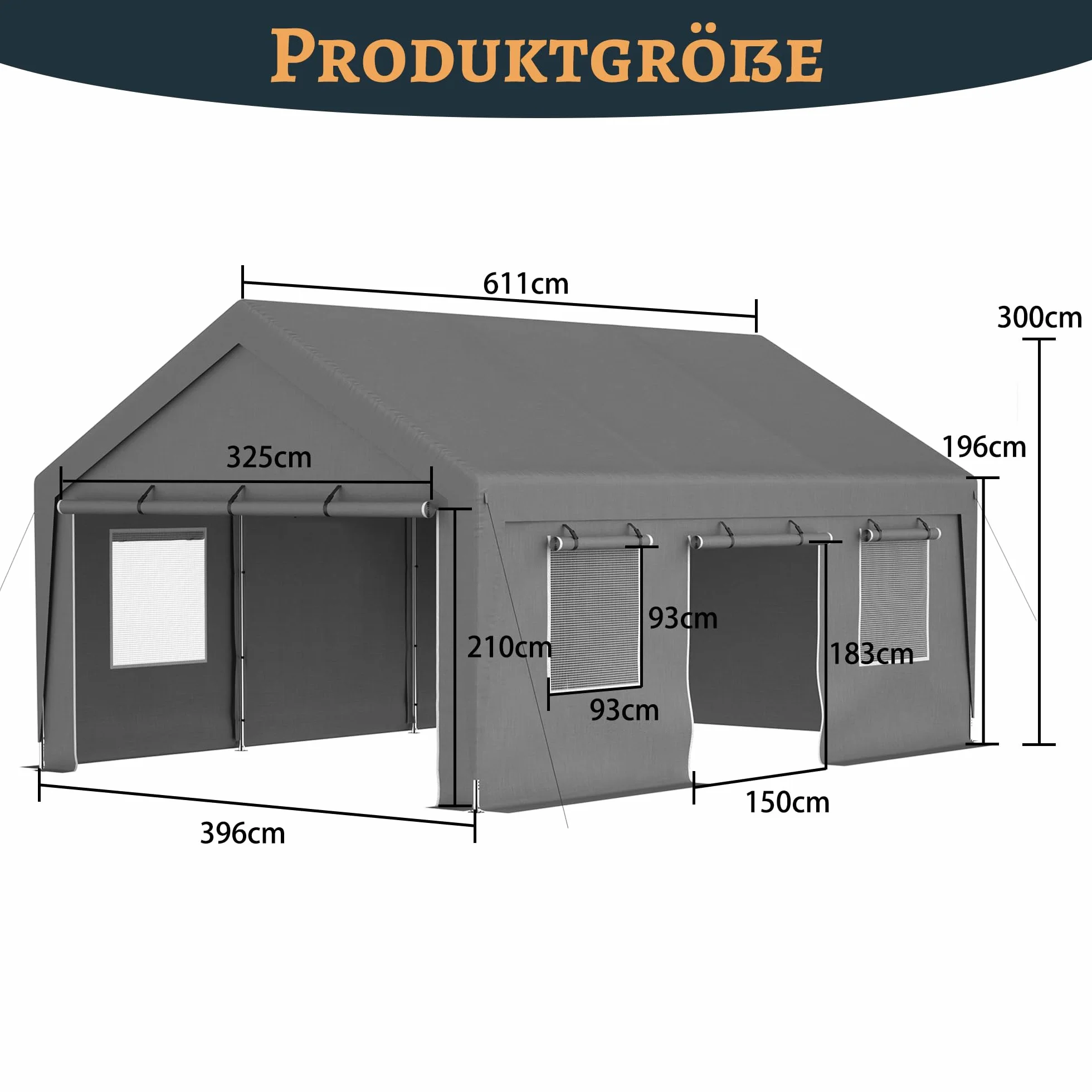 Carport Garage - Tenda da garage, 4 x 6 m, impermeabile, con finestra arrotolabile, tenda di stoccaggio, capannone per stalla, tenda di protezione da esterno per auto, barca