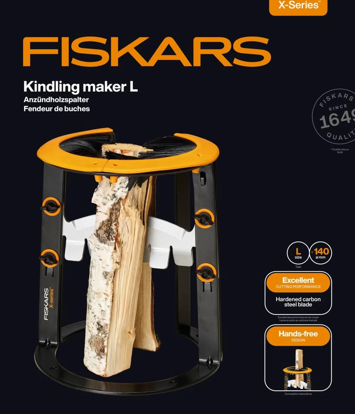 Fiskars Serie X Spaccalegna L per Legna da Ardere, Spaccalegna Manuale e Sicuro per Ceppi Fino a Ø 12 cm, Borsa Inclusa, Nero/Arancione, 1079156
