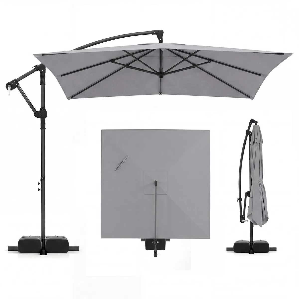 COSTWAY Ombrellone da Giardino 250 cm, Tettuccio Girevole e Ventilato | Protezione Solare, Resistente, Portatile, Sacchi di Sabbia, per Balcone, Esterno, Spiaggia (Grigio, 0 Luce LED)
