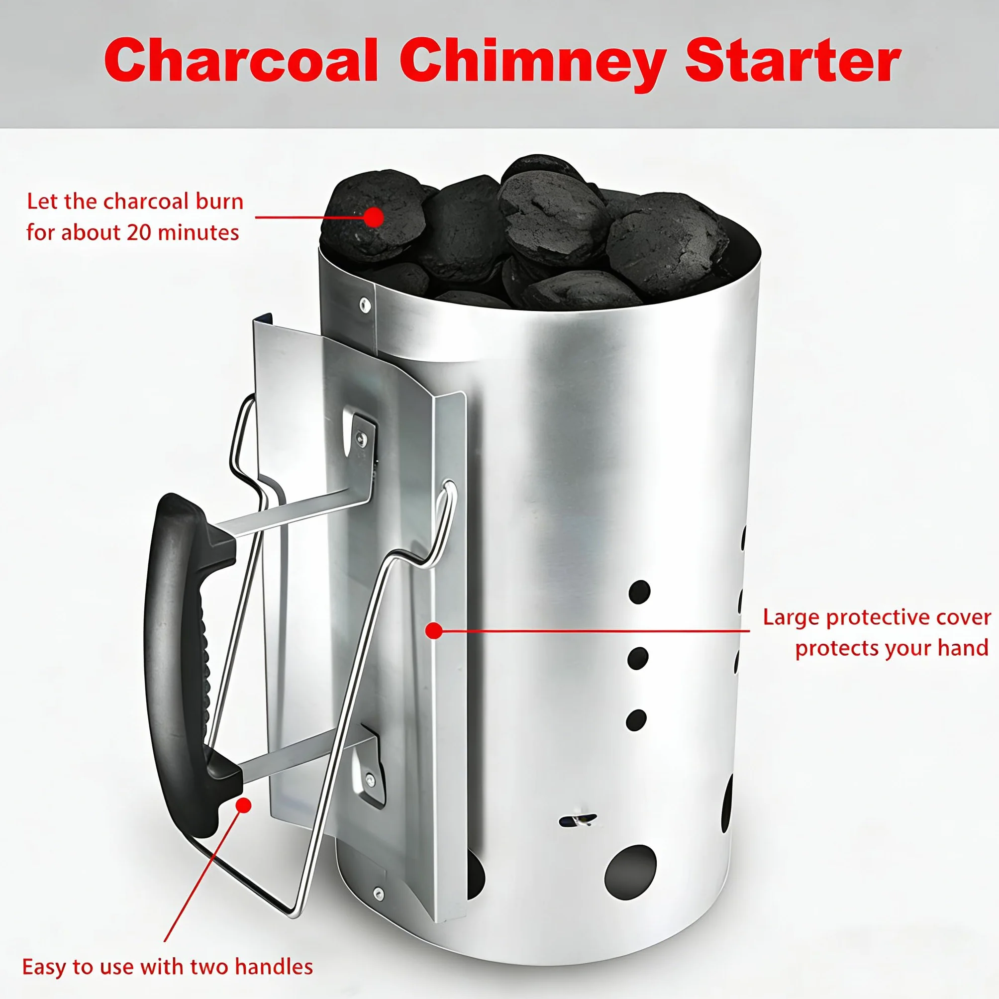 GFTIME Ciminiera di Accensione per Weber con Maniglia di Sicurezza,30 cm H e 19 cm Dia, Motorino d'avviamento, Accessorio per BBQ per Weber 7416, Barbecue ad Avvio rapido per Campeggio e grigliate.