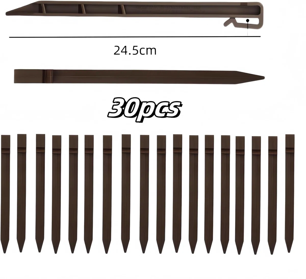 Picchetti in Plastica PVC con punta affilata e testa a baionetta, 30 Pezzi Marrone, 24.5CM