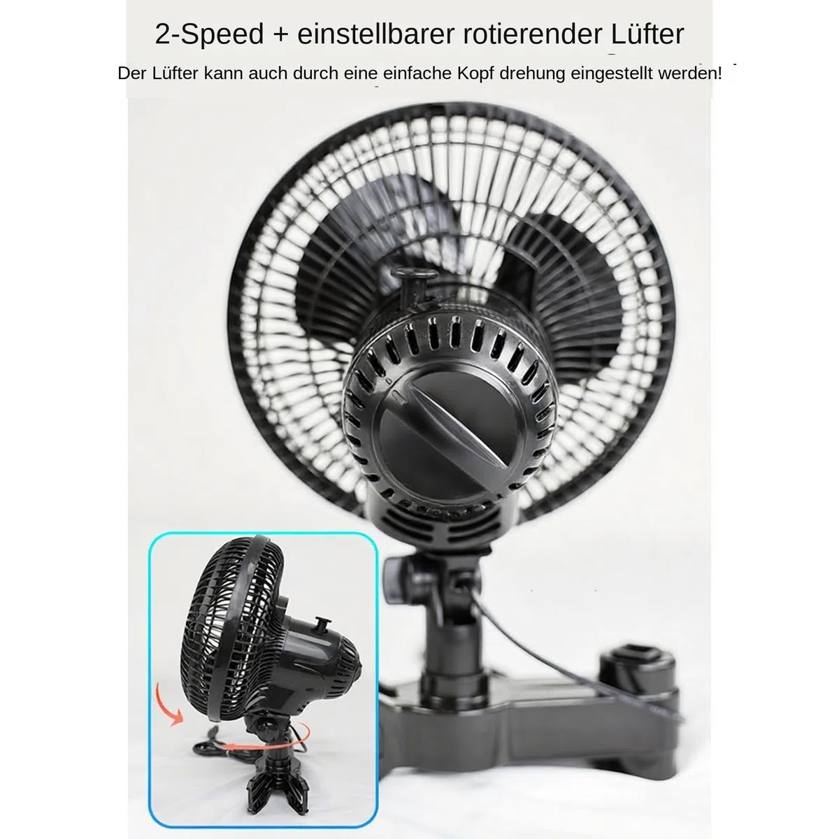 Generisch Grow Ventilatore con Clip, Regolazione a 2 Livelli, perbottone, oscillante, Ventola silenziosa da 25 W, per, Diametro 22 cm, Standard Europeo, Colore Nero