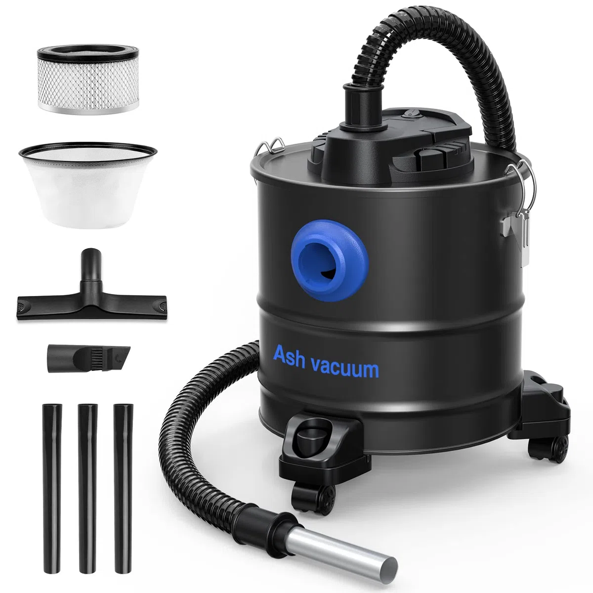 Aspirapolvere per ceneri per camino, aspirapolvere industriale con sistema a doppio filtro, 4 tipi di testine di rimozione cenere, aspirapolvere, 20 litri di capacità, in acciaio inox,