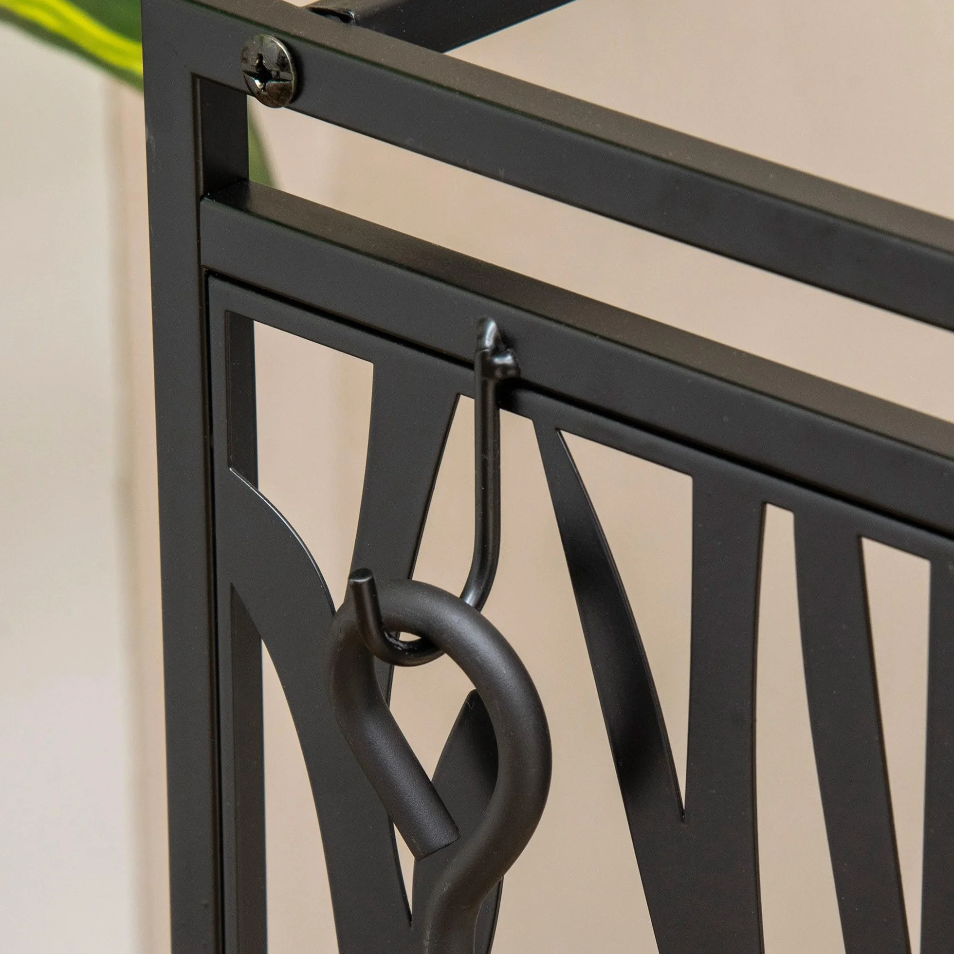 HOMCOM Potalegna per Camino in Acciaio e Antiruggine, Porta Legna per Interni ed Esterni con Design Elegante e 4 Attrezzi, 46x30x70 cm, Nero