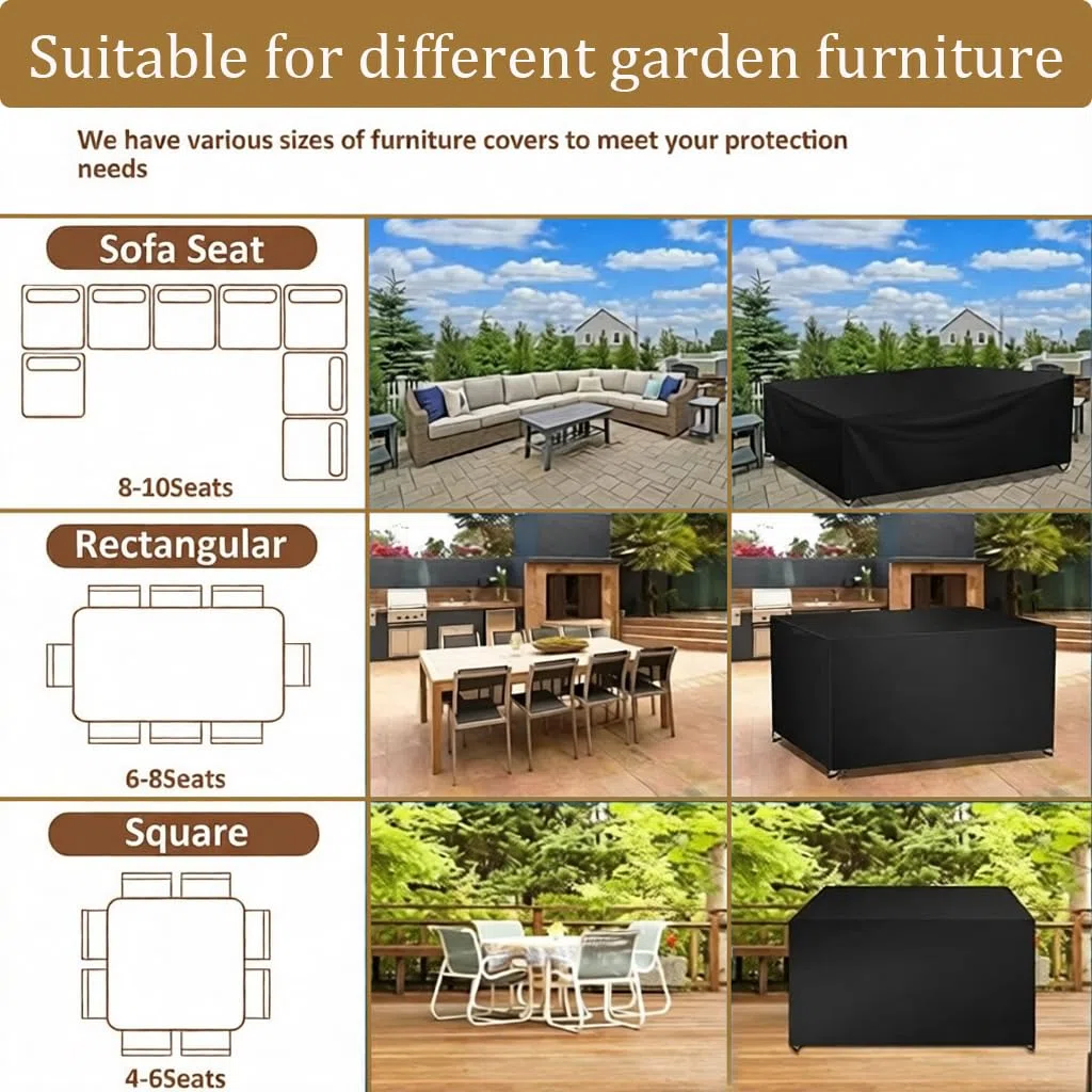 HNKDKJ Copertura per Mobili da Giardino 250x100x54cm/LxPxA Copertura Tavolo Esterno Impermeabile Telo Oxford Resistente Allo Strappo Resistente Allo Strappo Quadrato/Rettangolare, Nero