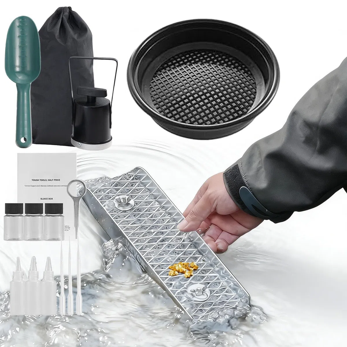 Kit Per La Ricerca 'oro - Con Canaletta Di Lavaggio, E Portatile | Kit Per La Ricerca 'oro Con Muschio Da Minatore | Per Esplorazione E Avventura All'aperto In Laghi, Fiumi, Torrenti E