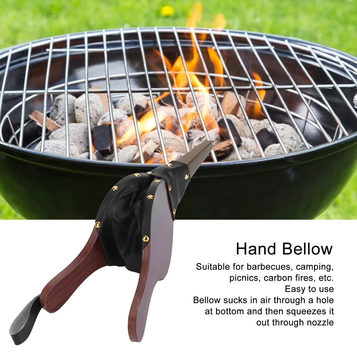 Longzhuo Soffietto Manuale, Soffietto Manuale per caminetto in Legno, Ventilatore, aeratore, Accessorio per Barbecue da Campeggio all'aperto