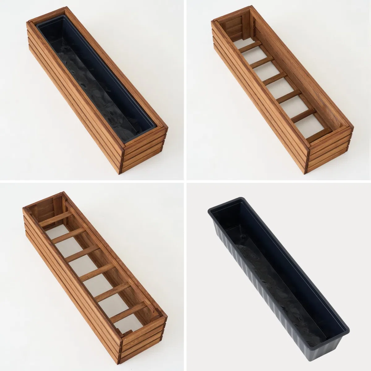 Fioriera in legno rettangolare – impregnata marrone, con inserto in plastica rimovibile – Vaso per fiori per balcone, giardino e terrazza (Orizzontale marrone, 86x23 H20)