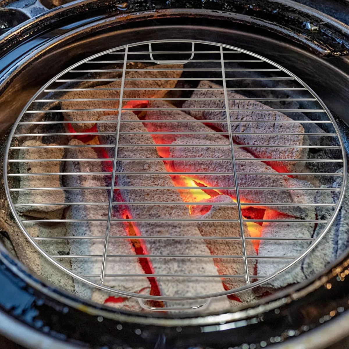 Griglia di cottura in acciaio inox con manico a rete rotonda adatta per Weber 7432 57 cm Kettle Grills BBQ Parte di ricambio per barbecue a carbone (53 cm)