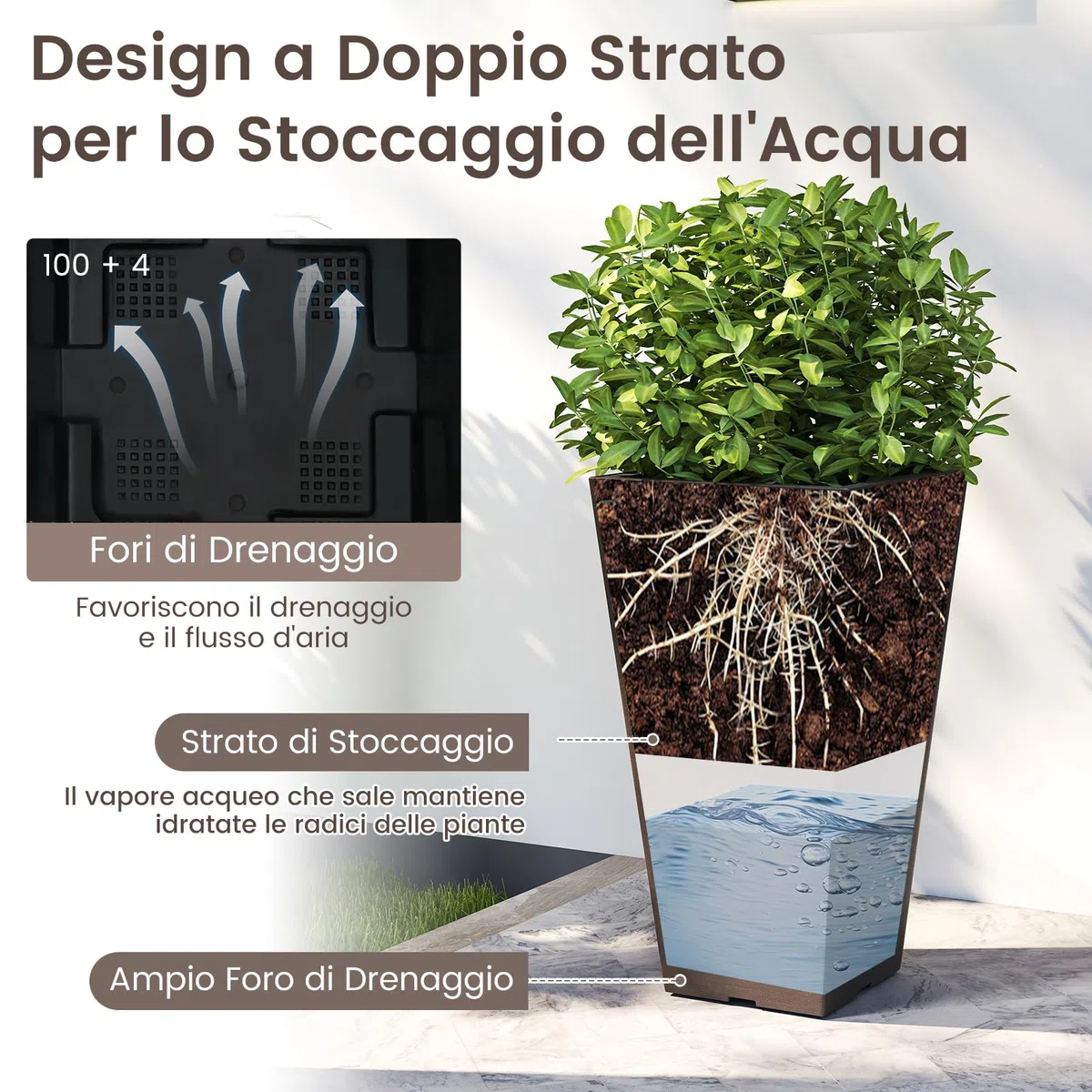 COSTWAY Vasi Alti per Piante, Vasi Grandi da Esterno ed Interno con Fori di Drenaggio, Contenitori Decorativi per Piante per Giardino, Balcone e Veranda (Modello 4)