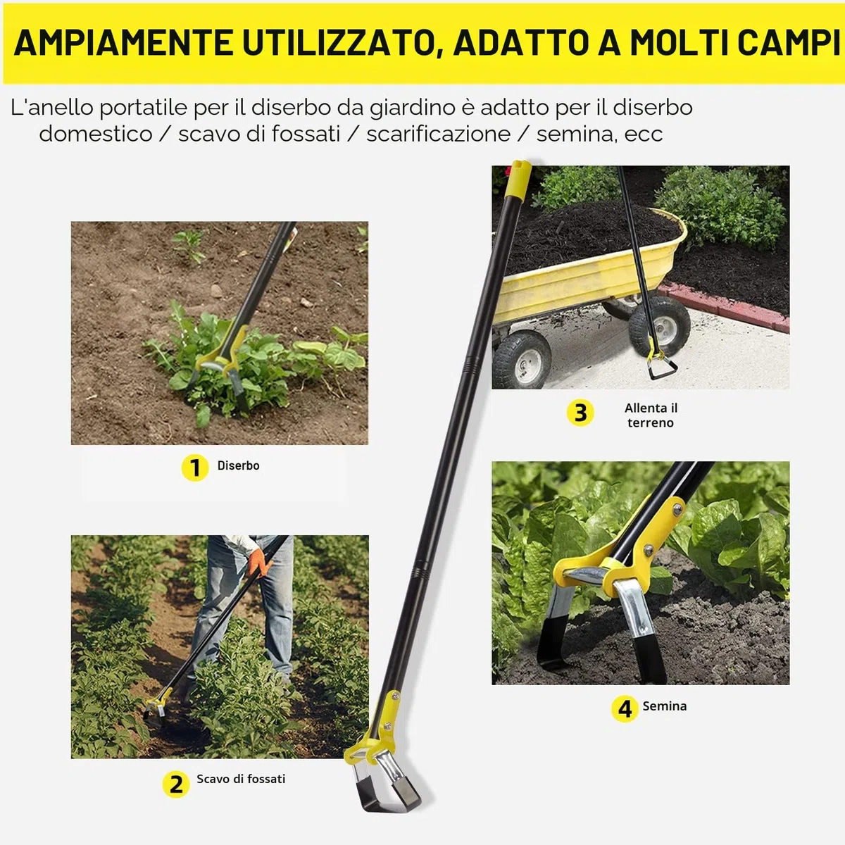 Zappetta da giardino 152CM Zappetta a staffa per piantare ortaggi Attrezzo da giardino agricolo Acciaio inossidabile Zappetta portatile - Zappetta con azione regolabile per diserbare