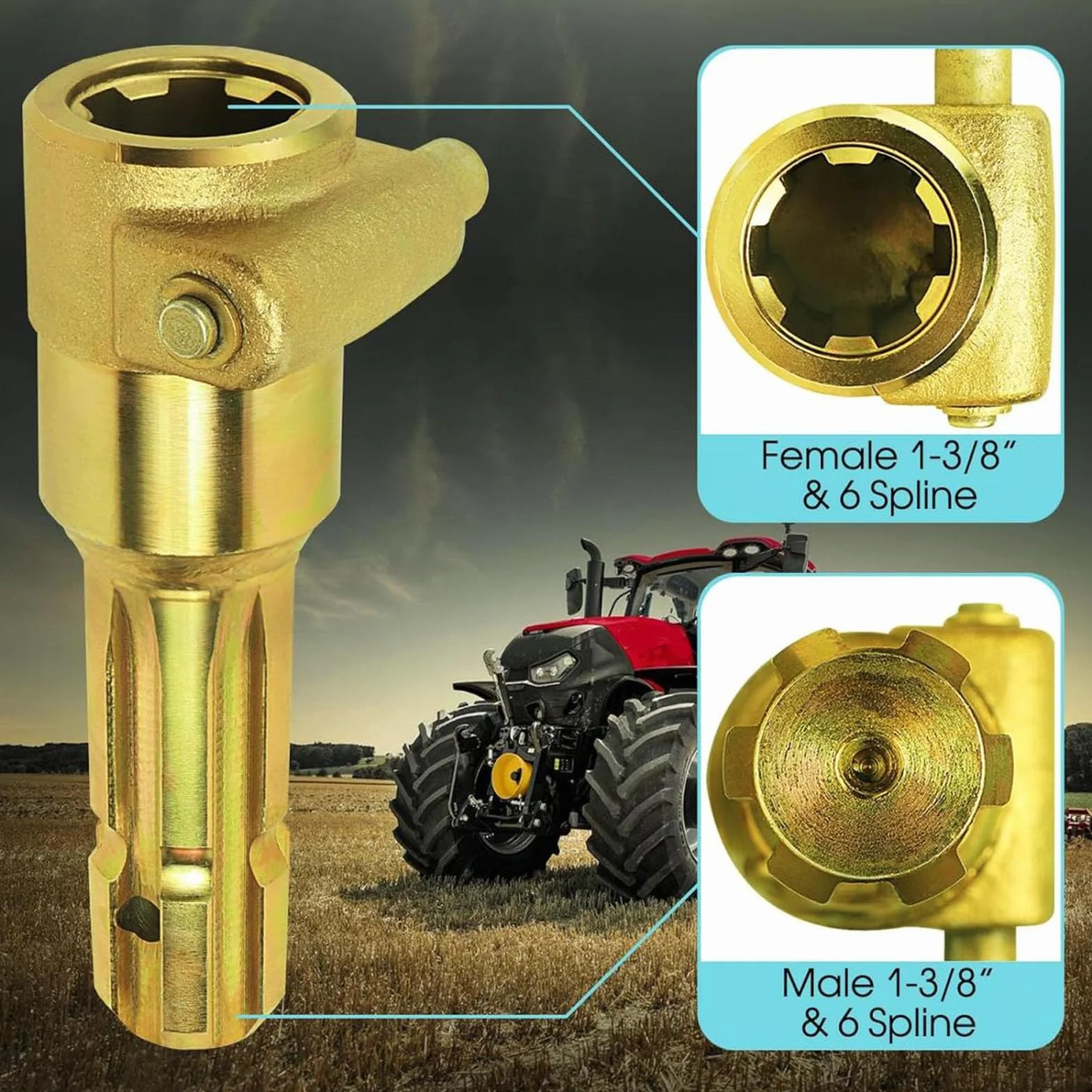Adattatore PTO per Trattore, Femmina 1-3/8“ e 6 scanalature Maschio 1-3/8” e 6 scanalature, Prolunga PTO, per Trattori Fino a 70