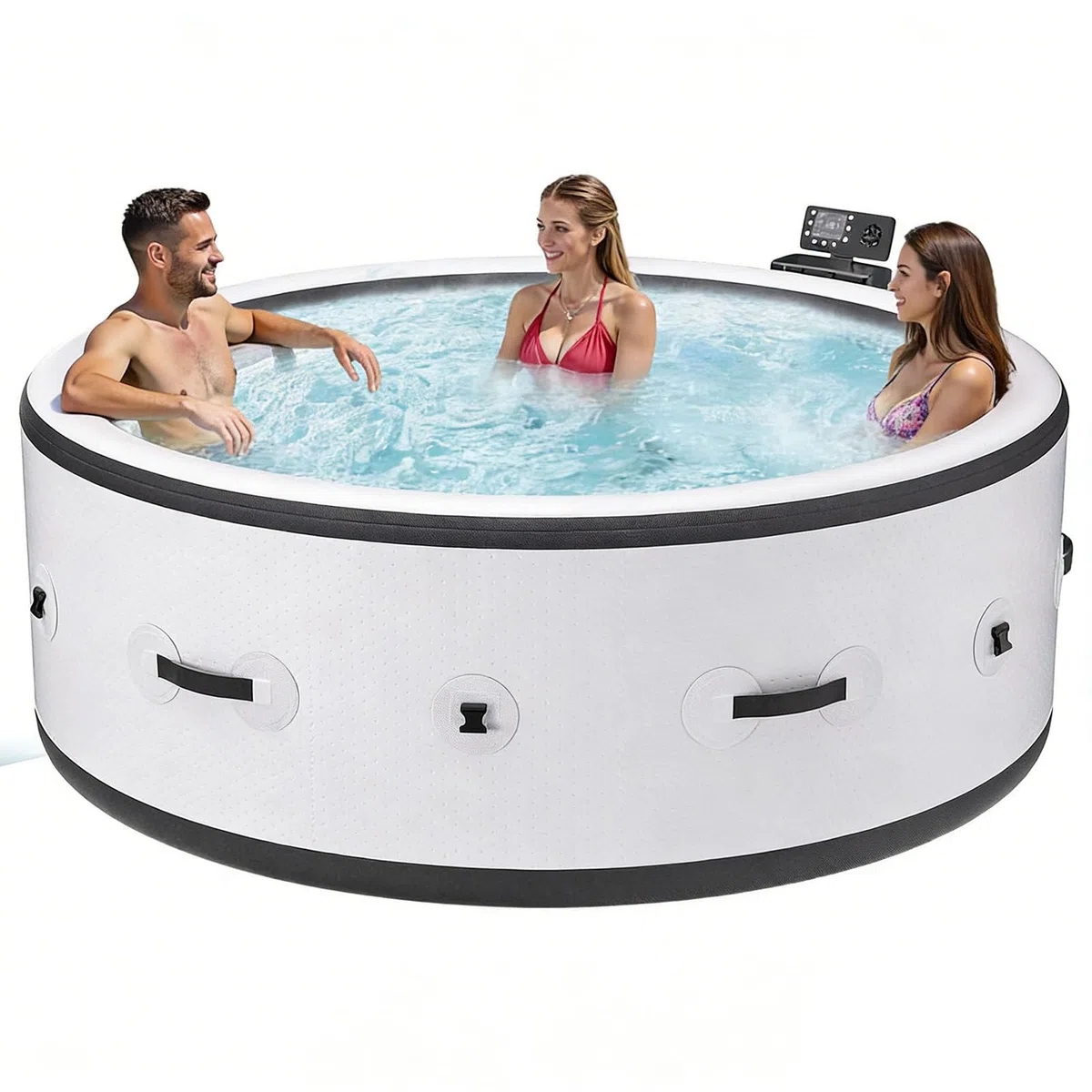 Grande Vasca Idromassaggio Rotonda Portatile per 4-6 Persone, Spa da Esterno con 150 Getti d'Aria, Pompa di Riscaldamento E Copertura Isolante, 81" X 28", per Patio, Giardino E Spazi Aperti