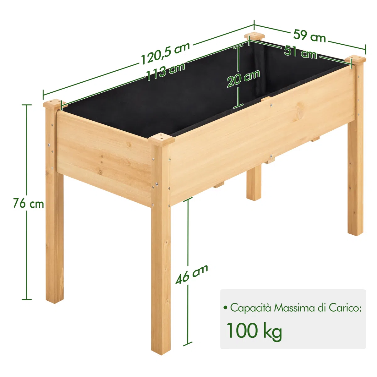 Yaheetech Fioriera/Aiuola Rialzata per Verdure Frutta Erbe Piante, Lettino Orto Rialzato in Legno da Giardino Esterno Balcone 120,5 x 59 x 76 cm
