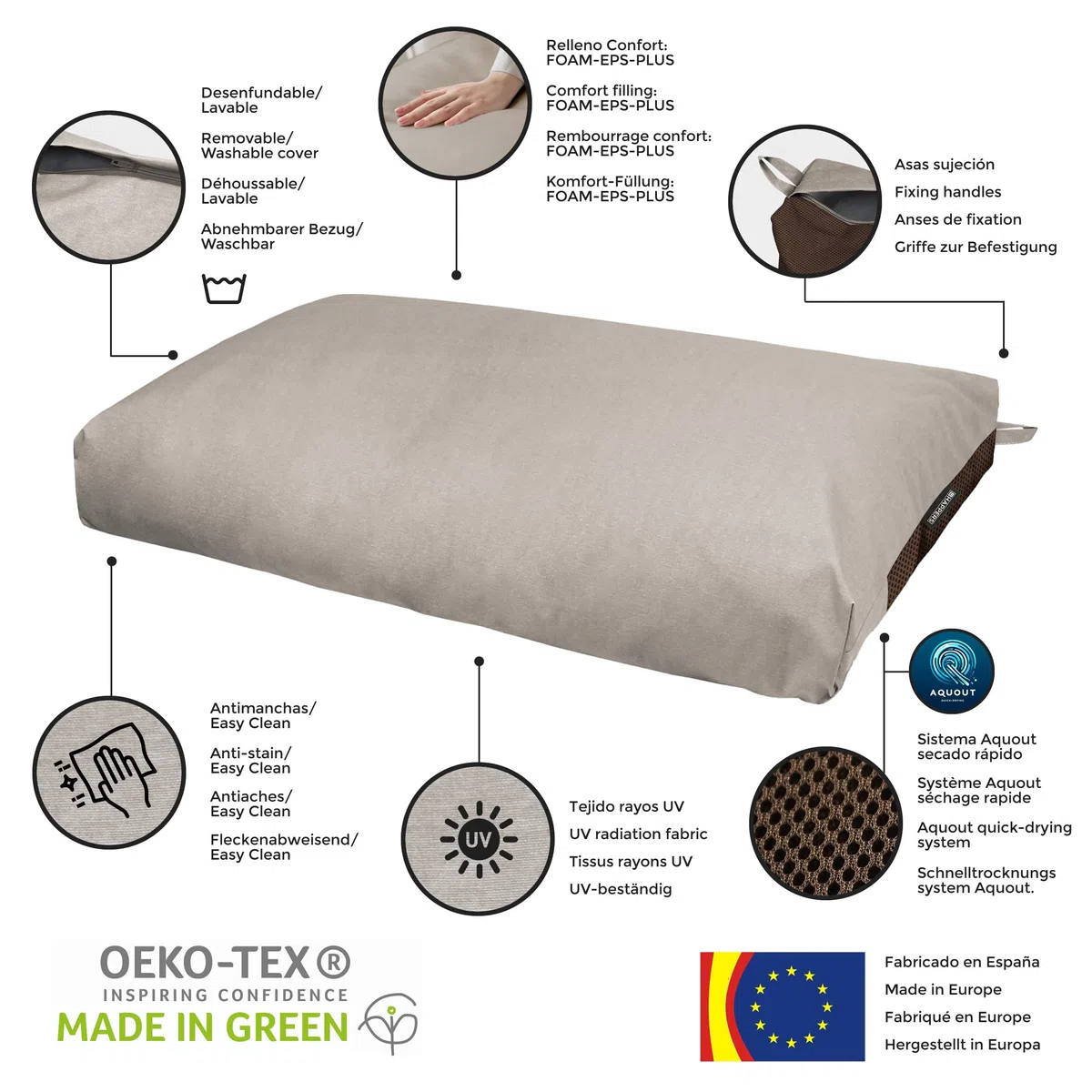 Happers Cuscino da Pavimento Naylim Mate Impermeabile Multifunzione per Esterni, Panca e Pallet - Comfort e Versatilità in un unico Cuscino Sabbia 60x80