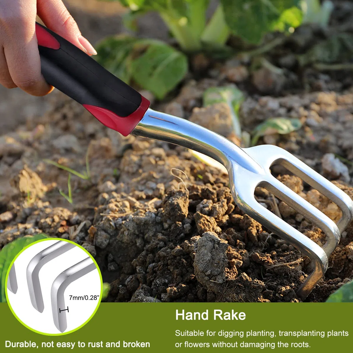 FANHAO Utensili da Giardino, Set Attrezzi da Giardino 3 Pezzi, Include Cazzuola per Trapianto, Paletta per Terreno, Rastrello a Mano (Rosso)
