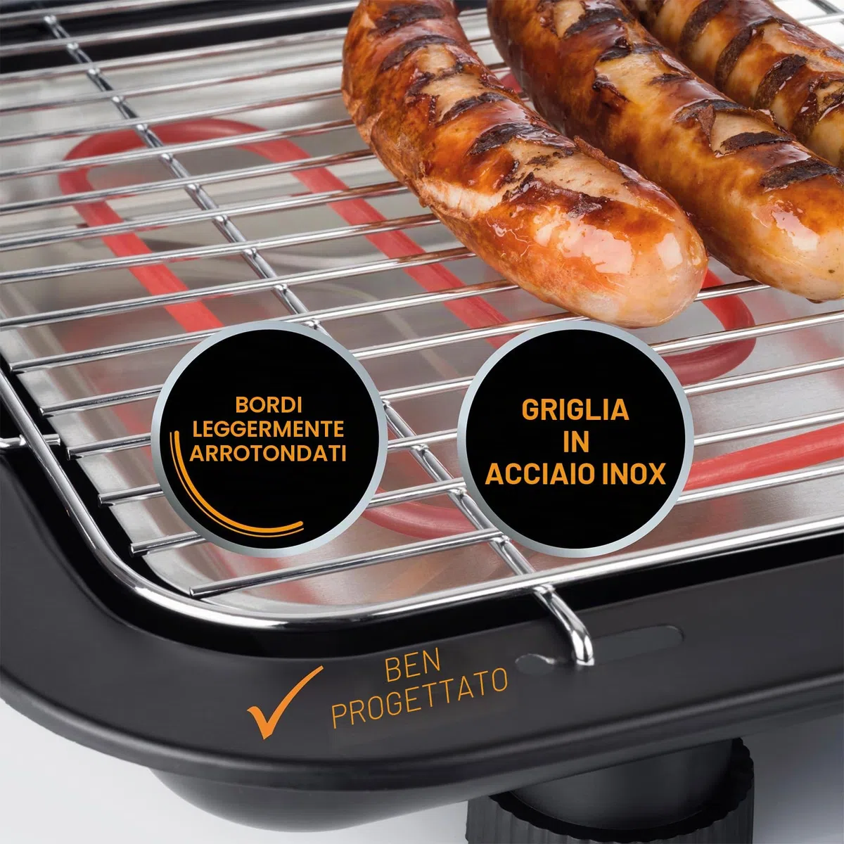 Korona 46221 - Barbecue elettrico con griglia XXL (51 x 30 cm), 2200 Watt, antivento, spia di controllo, interruttore di sicurezza, regolazione continua della temperatura
