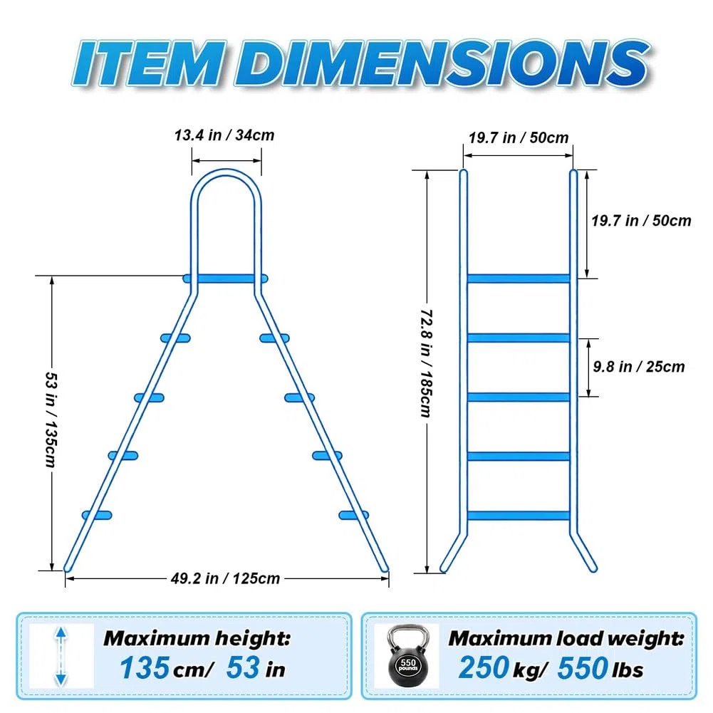 BOTOWI 135cm robusta scala per piscina in acciaio inossidabile fuori terra a doppio lato 4 gradini fuori terra gradini per piscina fuori terra scala antiscivolo impieghi gravosi,53 inch