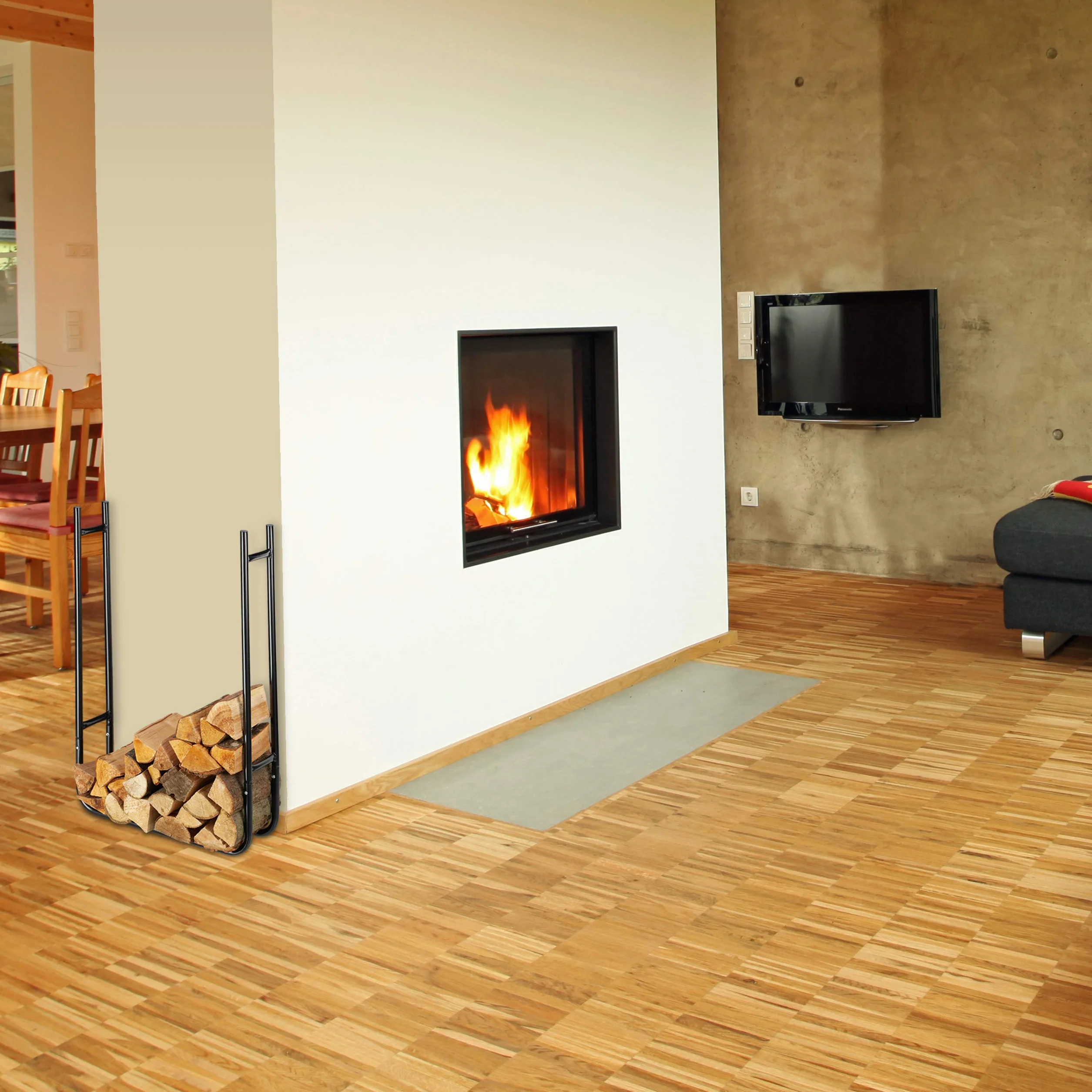 Relaxdays Scaffale Portalegna in Metallo, Contenitore per Ceppi di Legna per Interni ed Esterni, HLP 90x60x20 cm, Nero
