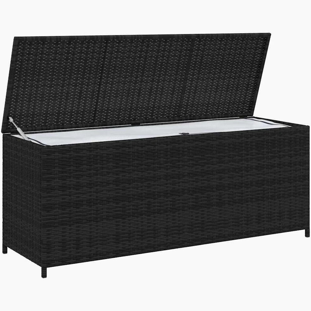 Scatola portaoggetti da giardino in resina intrecciata, 150 x 50 x 60 cm, colore: Nero | Uso come panca, telaio in acciaio verniciato a polvere, stoccaggio cuscini coperte ninnoli
