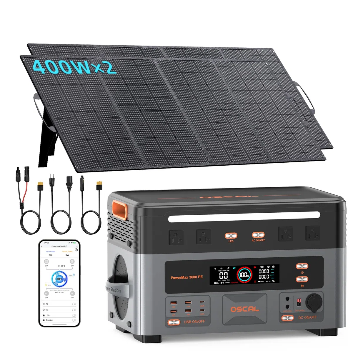 3600W Centrale Elettrica Portatile PowerMax 3600PE con 2 Pannello 400W, 2016Wh Generatore Solare con Batteria LiFePO4, Ricarica 0-80% in 45 min, APP, UPS, Power Station per Campeggio/Camper/Casa