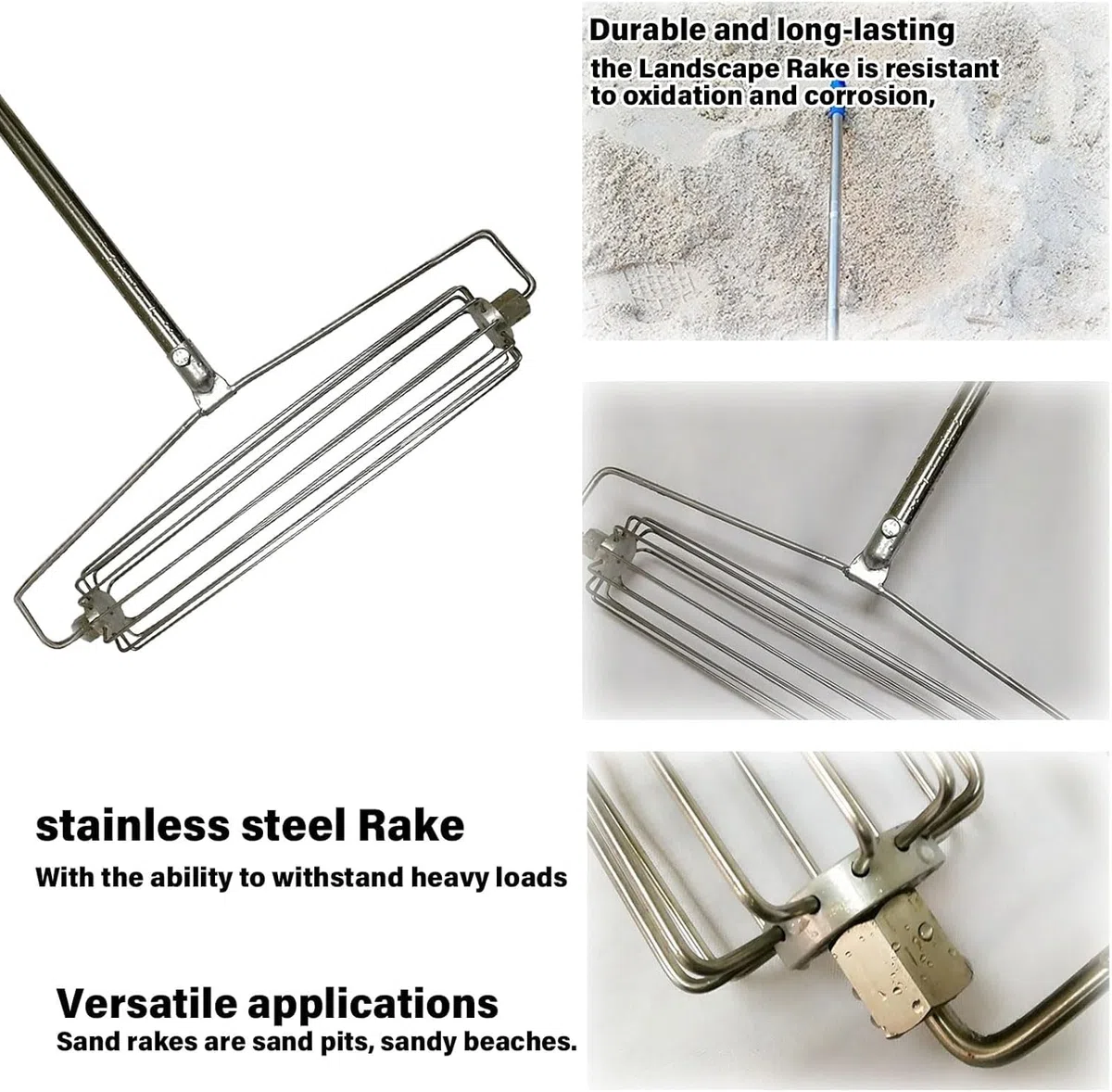 Rastrello professionale per sabbia con rullo, in acciaio inox, resistente, per campi da golf, spiaggia, giardino e campi sportivi