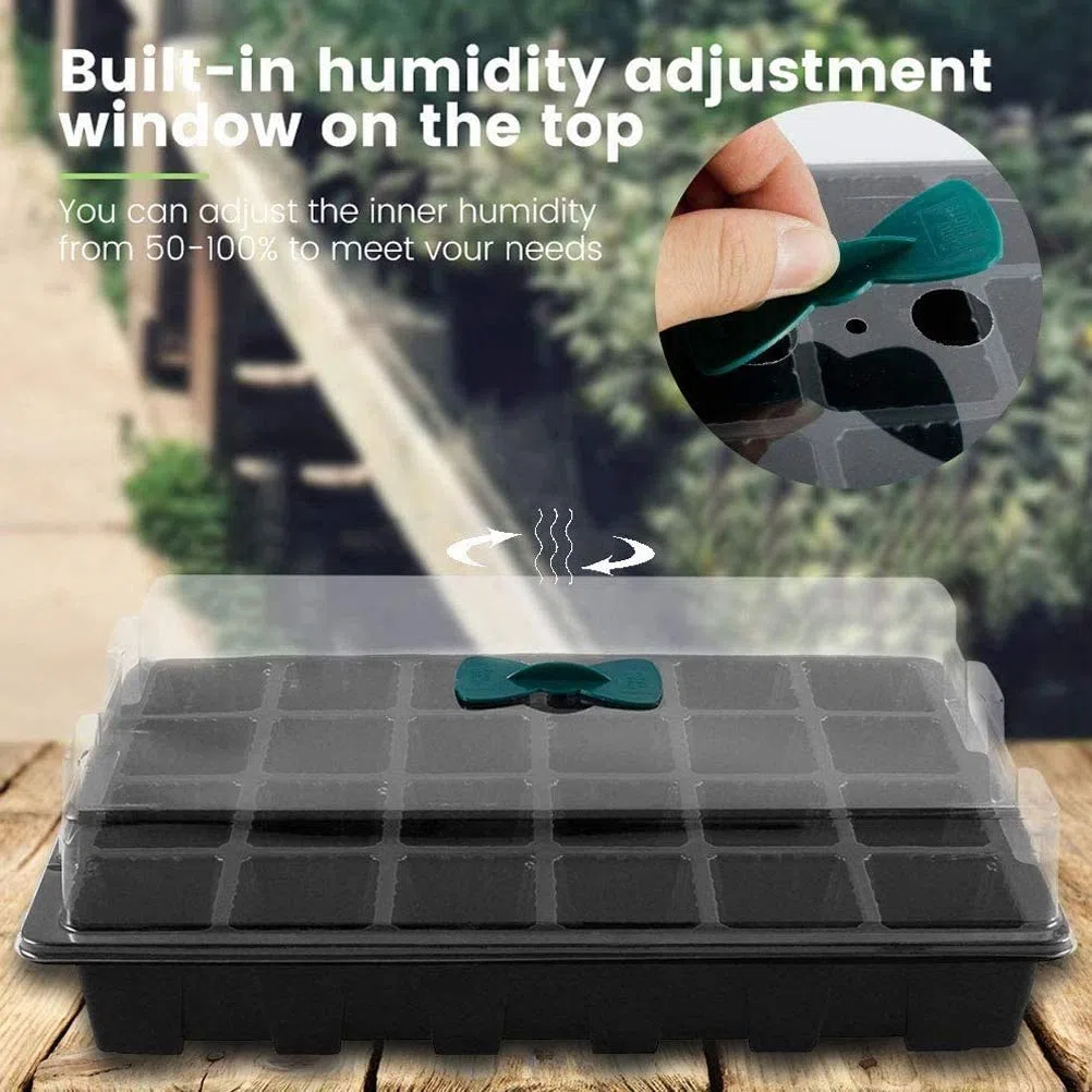 KAHEIGN 4Pz Vassoio Per Piantine Di Piante, 24 Celle Vassoio Per Vivaio In Plastica Per Piantine Propagatori Semi Di Fiori Con Prese D'aria Regolabili Per Serra Giardino Casa (con 4 Coperchi E Basi)