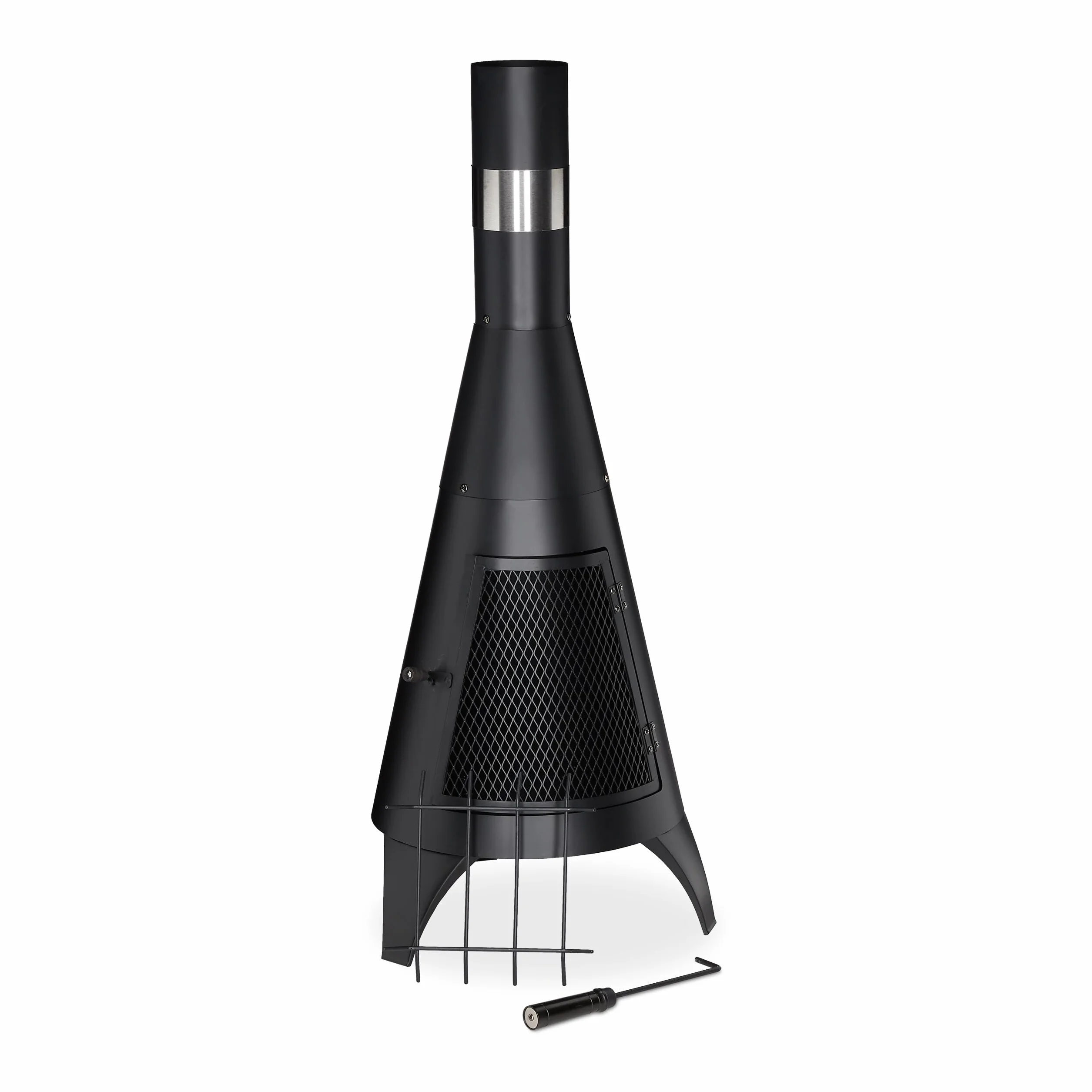Relaxdays Stufa da Esterno con Parascintille, Caminetto Decorativo, da Giardino, a Legna, HxD 120 x 45 cm, Acciaio, Nera