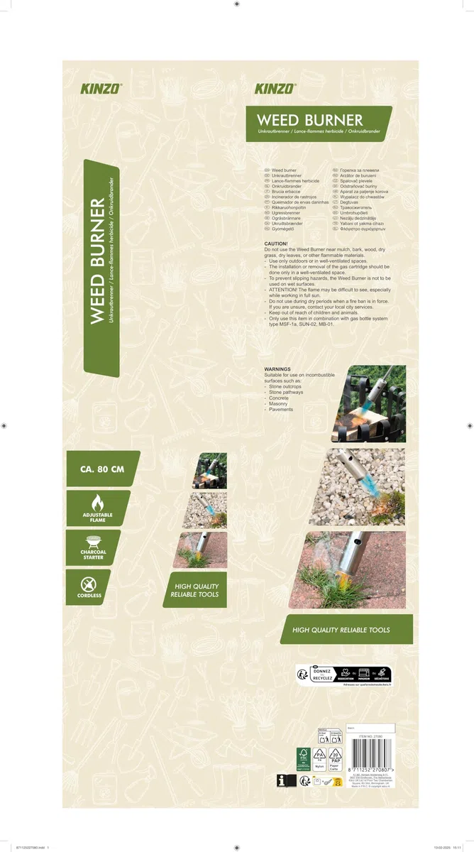 Kinzo Brucia Erbacce da Giardino 80 cm - Bruciatore a Gas con Fiamma Regolabile - Lanciafiamme Portatile per Erbacce - Estirpatore Erbacce Senza Fili per Esterni e Giardino