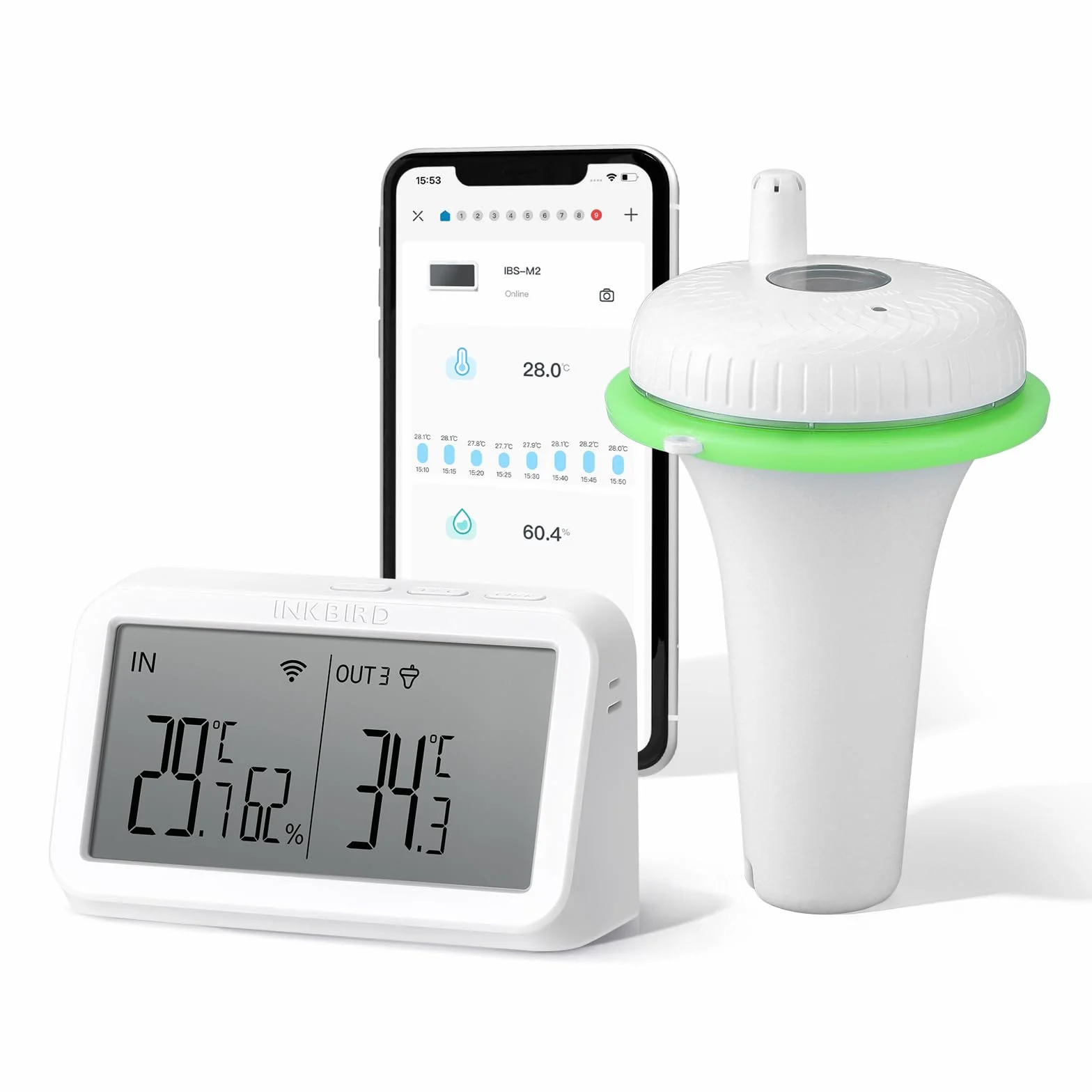 Inkbird Termometro Piscina WiFi con Passerella, Monitor Interno con Sensore di Temperatura e Umidità, Monitoraggio 9 Canali, Controllo App, Avviso Notifica | Monitor Interno, Monitoraggio 9 Canali, Controllo App, Spa Bagno Acquario