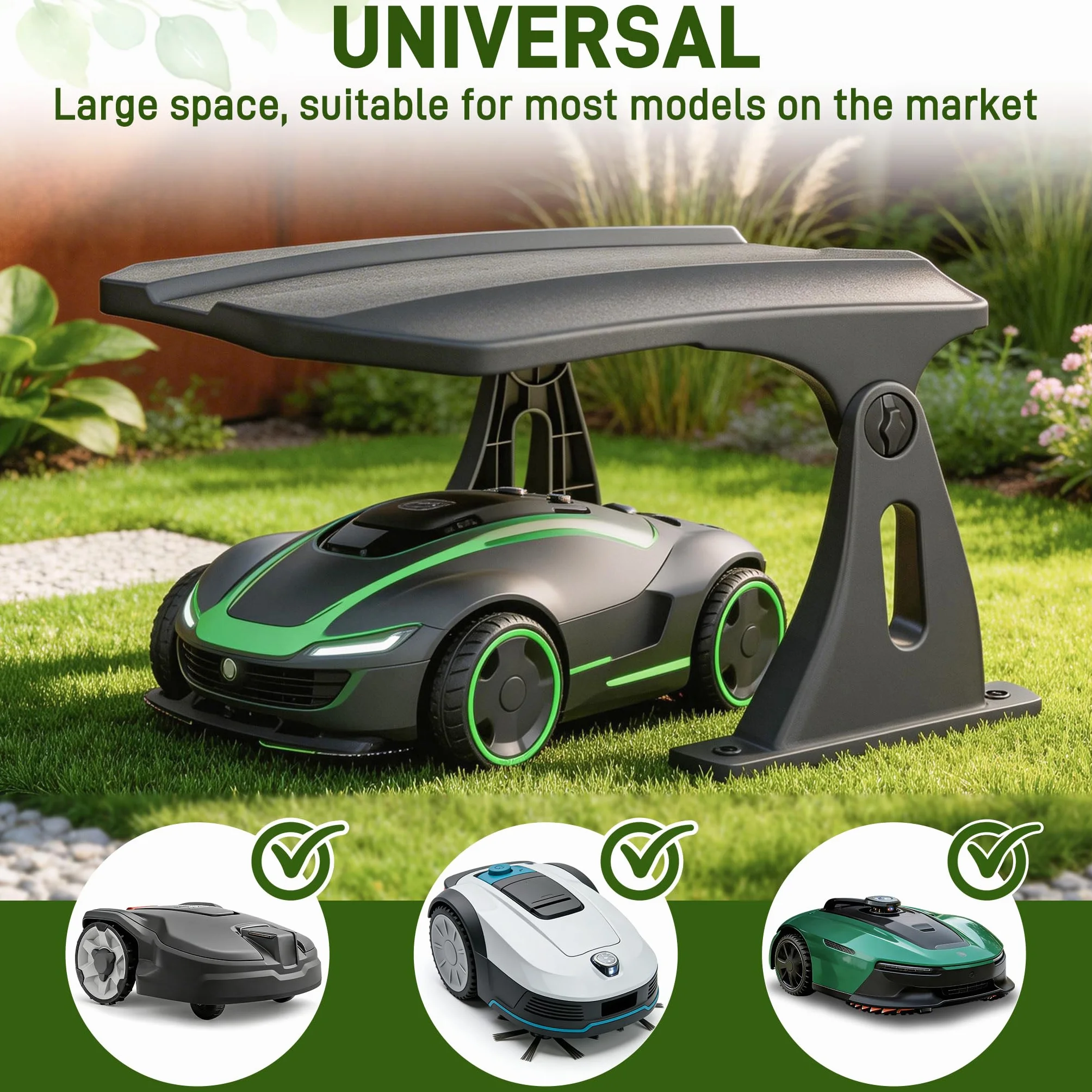 UISEBRT Robot tosaerba garage con tetto pieghevole, resistente alle intemperie, protezione dai raggi UV, impermeabile, antivento, copertura universale, 67 x 62,5 x 40 cm, colore nero