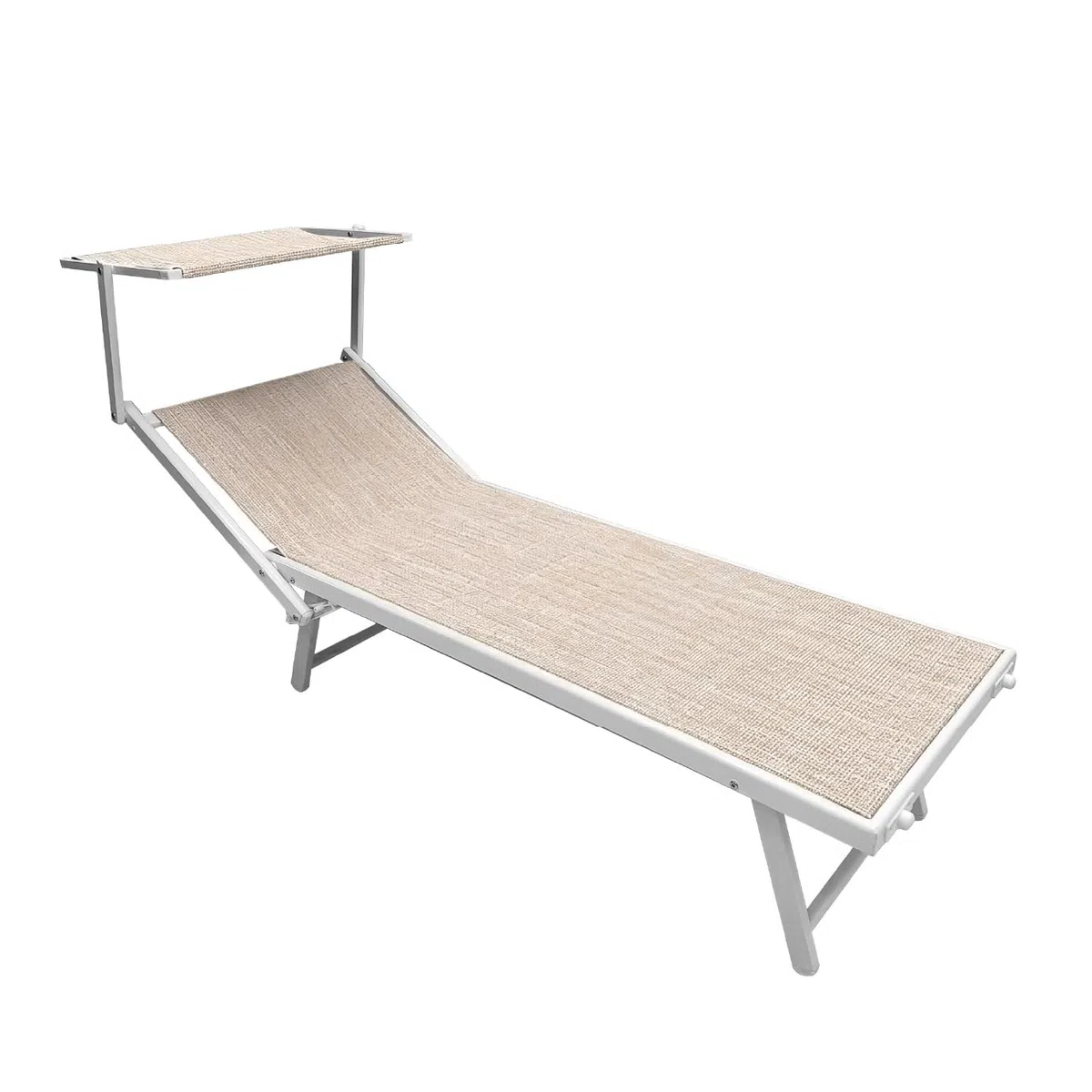 Lettino Prendisole Professionale Pieghevole e Impilabile con Parasole Regolabile, Schienale Reclinabile 2 Posizioni, Struttura in Alluminio, Tessuto Impermeabile UV Resistente, Portata 110 Kg - Beige