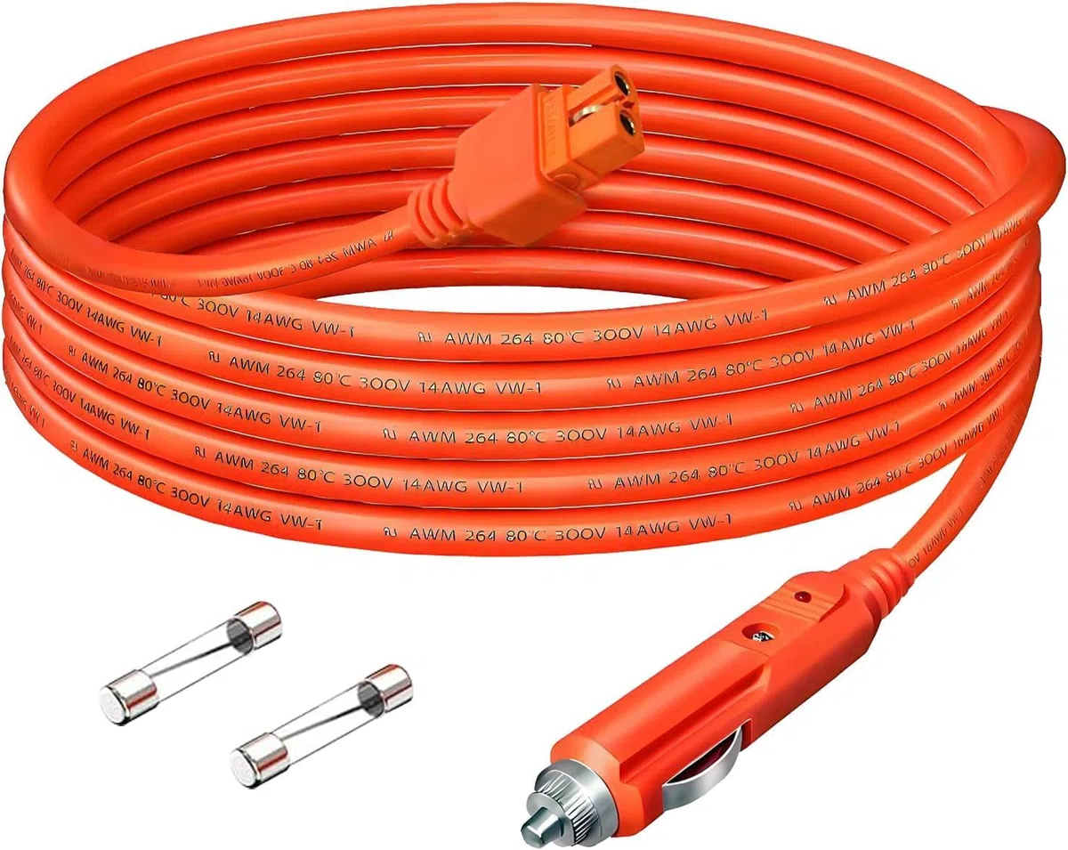 XT60i su Accendisigaro Cavo, 14AWG 12V/24V Ladekabel per Powerstation e Solargeneratore – Compatibile con ECOFLOW, Anker, DJI – Cavo di Estensione 2m per Auto, Camper