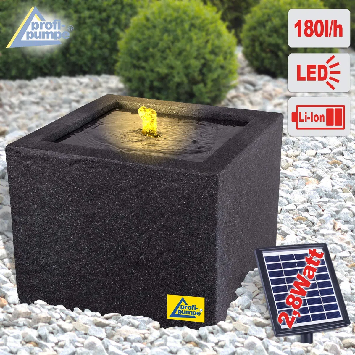 Fontana solare da giardino, fontana decorativa, cascata, luce da giardino, pompa per laghetto per terrazza, con funzione di avvio immediato della pompa con batteria agli ioni di litio e luce LED
