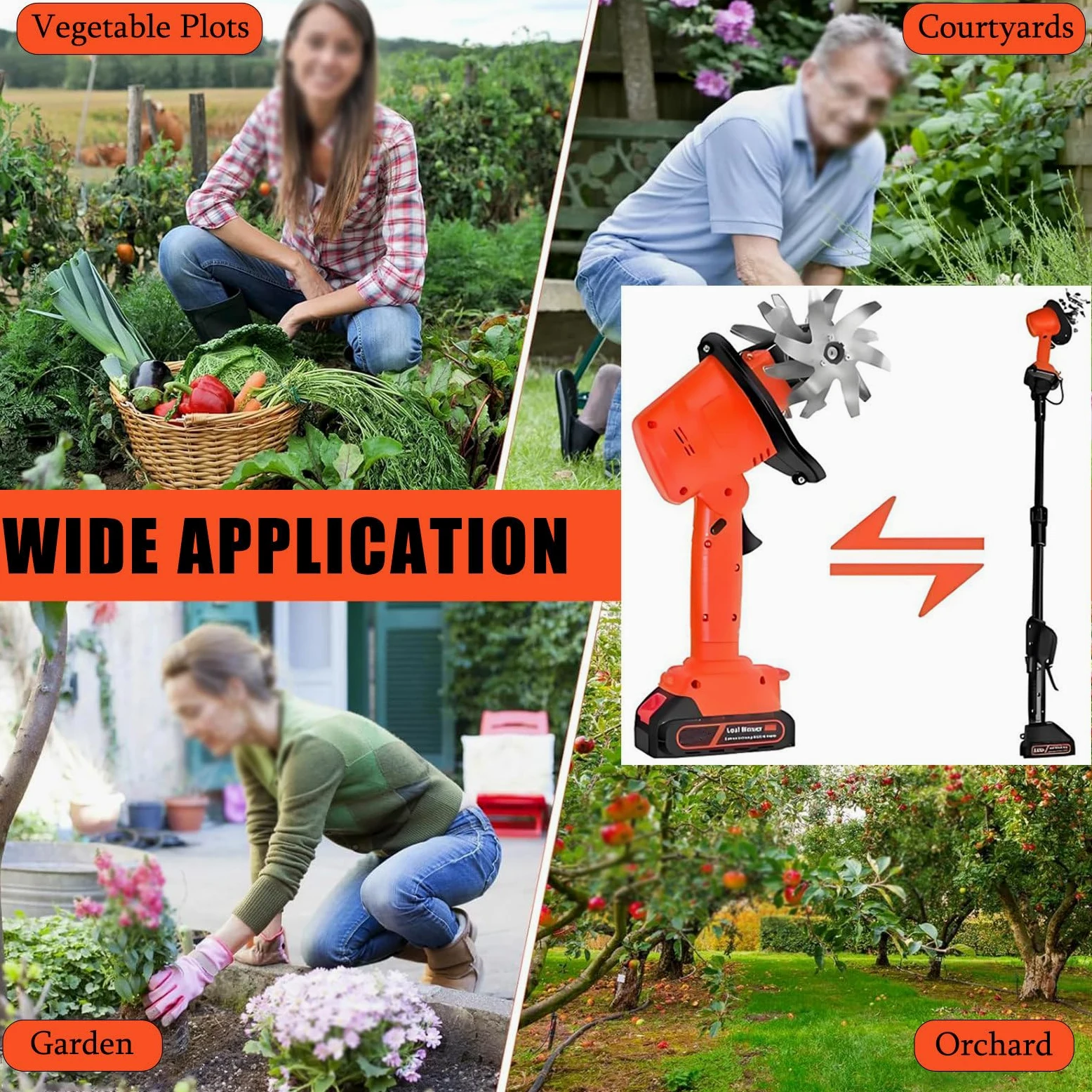 Motozappa Elettrica Da Giardino 21 V, Piccola Motozappa Da Giardino Con Batteria Al Litio, Profondità Di Lavoro 10 Cm, Motozappa Per Coltivare Il Terreno,Electrictiller-2batteries