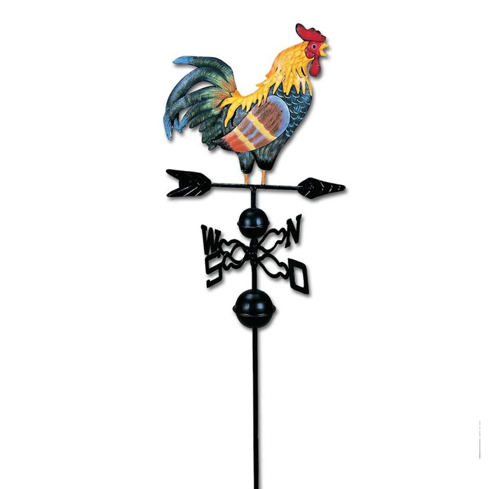 Segnavento in ghisa con ornamento a forma di gallo, indicatore di direzione del vento in metallo alto 119 cm, per decorazione giardino, cortile e patio, stile rustico, accenti esterni per proprietari
