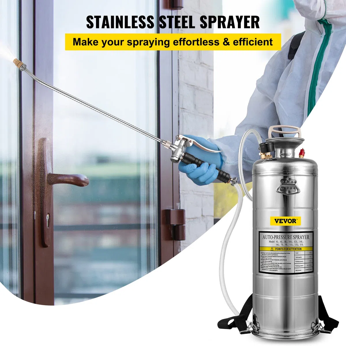 VEVOR Spruzzatore 12L in Acciaio Inossidabile, Spruzzatore Manuale a Pompa, Spruzzatore da Giardino Rinforzato a Pressione da 3,3 Pollici, Spruzzatore per Giardinaggio Domestico e Pulizia del Terreno
