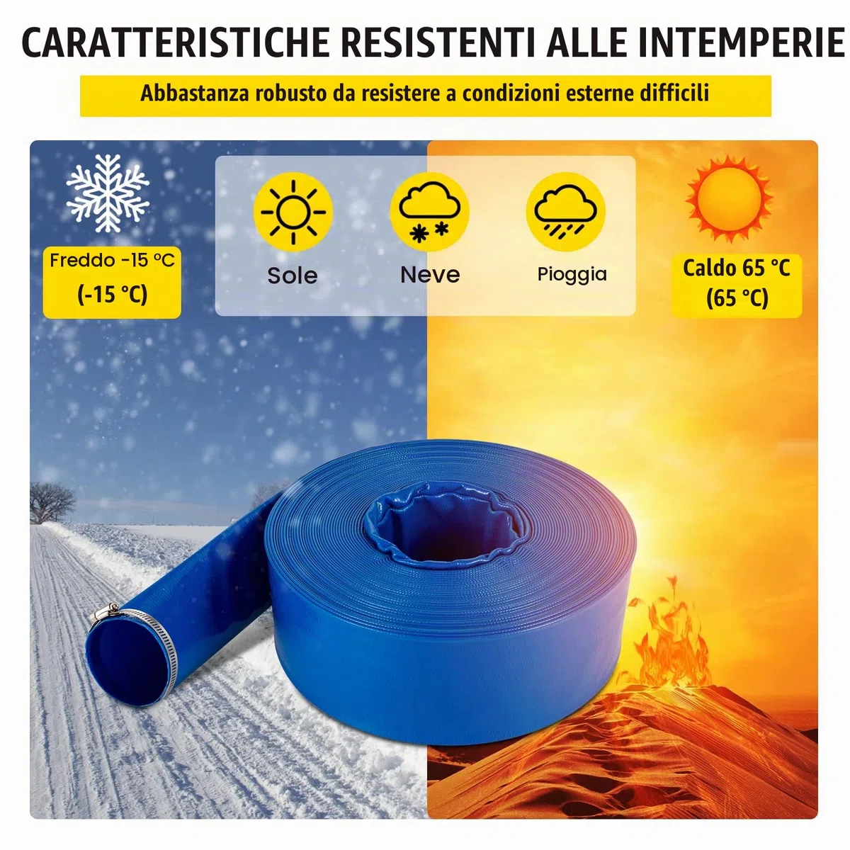 VEVOR Tubo di scarico, 3" x 105", Tubo piatto in PVC, Resistente alle intemperie e allo scoppio, Ideale per piscine e trasferimento dell'acqua, Blu