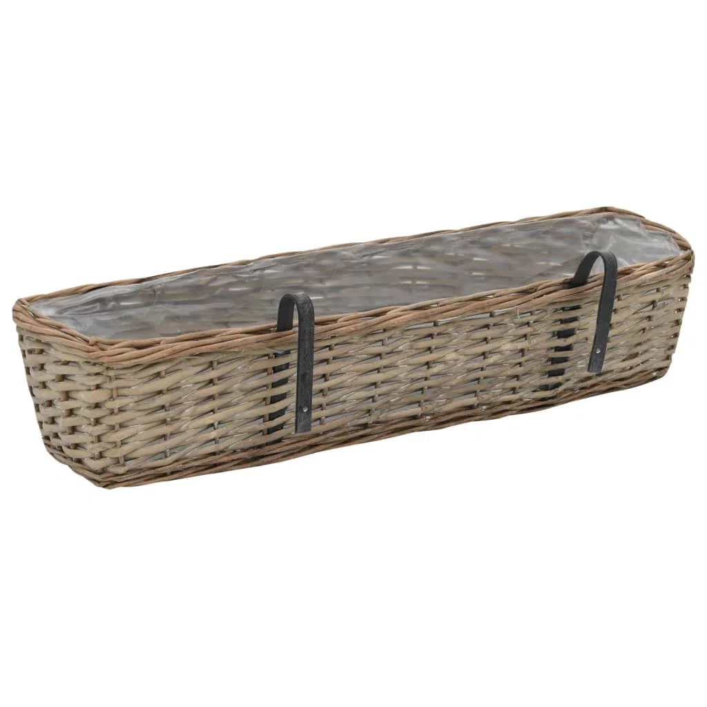 vidaXL 2X Fioriere da Balcone Vaso Giardino Giardinaggio Porta Fiori Cachepot Portavaso Fiori Giardiniera 80x20x15 cm in Vimini con Rivestimento PE