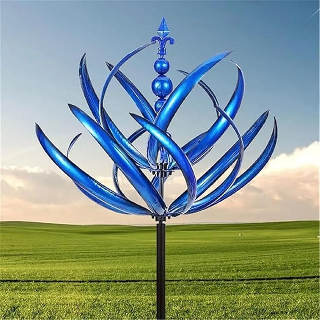3D Unique And Magical Metal Windmill Spin, Wind Spinners For Garden, Wind Spinners Stakes Ornaments for Yard, Wind Sculpture Spinner, Wind Spinner Windmill (Blue)