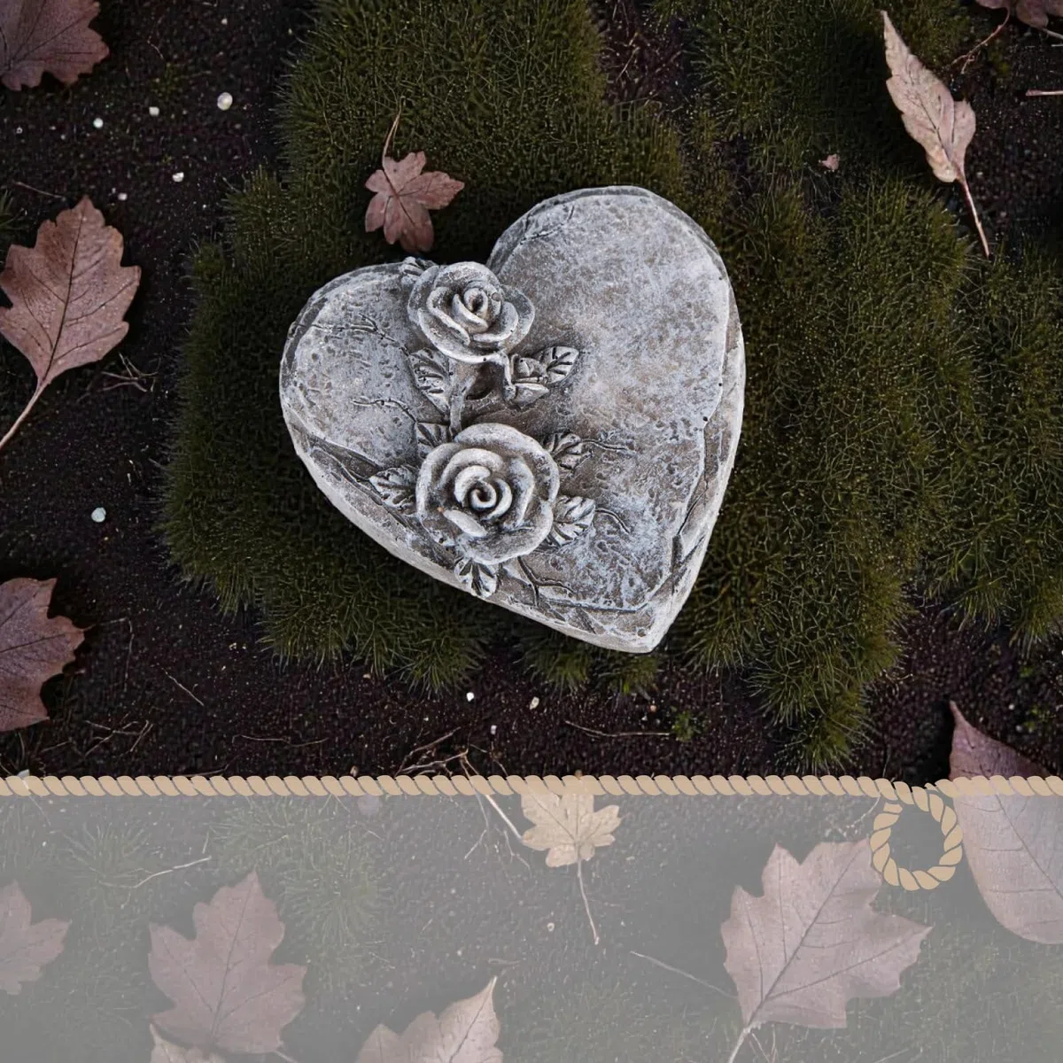 Cuore per tomba con rose piccolo: decorazione per cimitero resistente alle intemperie, cuore commemorativo per tomba e urna, pietra ricordo con rosa, decorazioni funerarie per Ognissanti, 8 x 8 cm