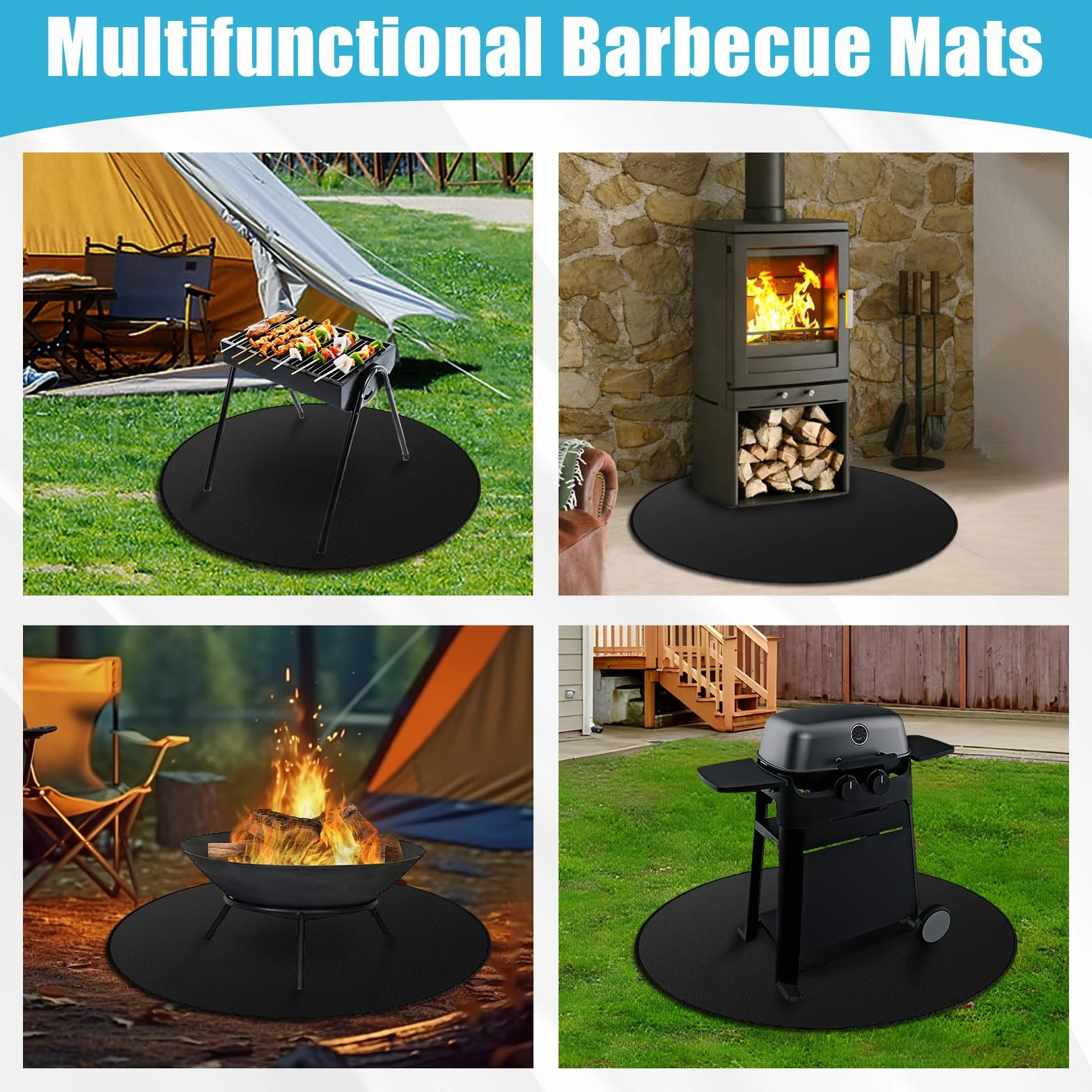 Tappeto Ignifugo per Barbecue,120cm/48" Rotondo Tappetino Ignifugo Riutilizzabile Tappeto Ignifugo Grande Pieghevole Tappetino Ignifugo Adatto per Campeggio Braciere All'aperto