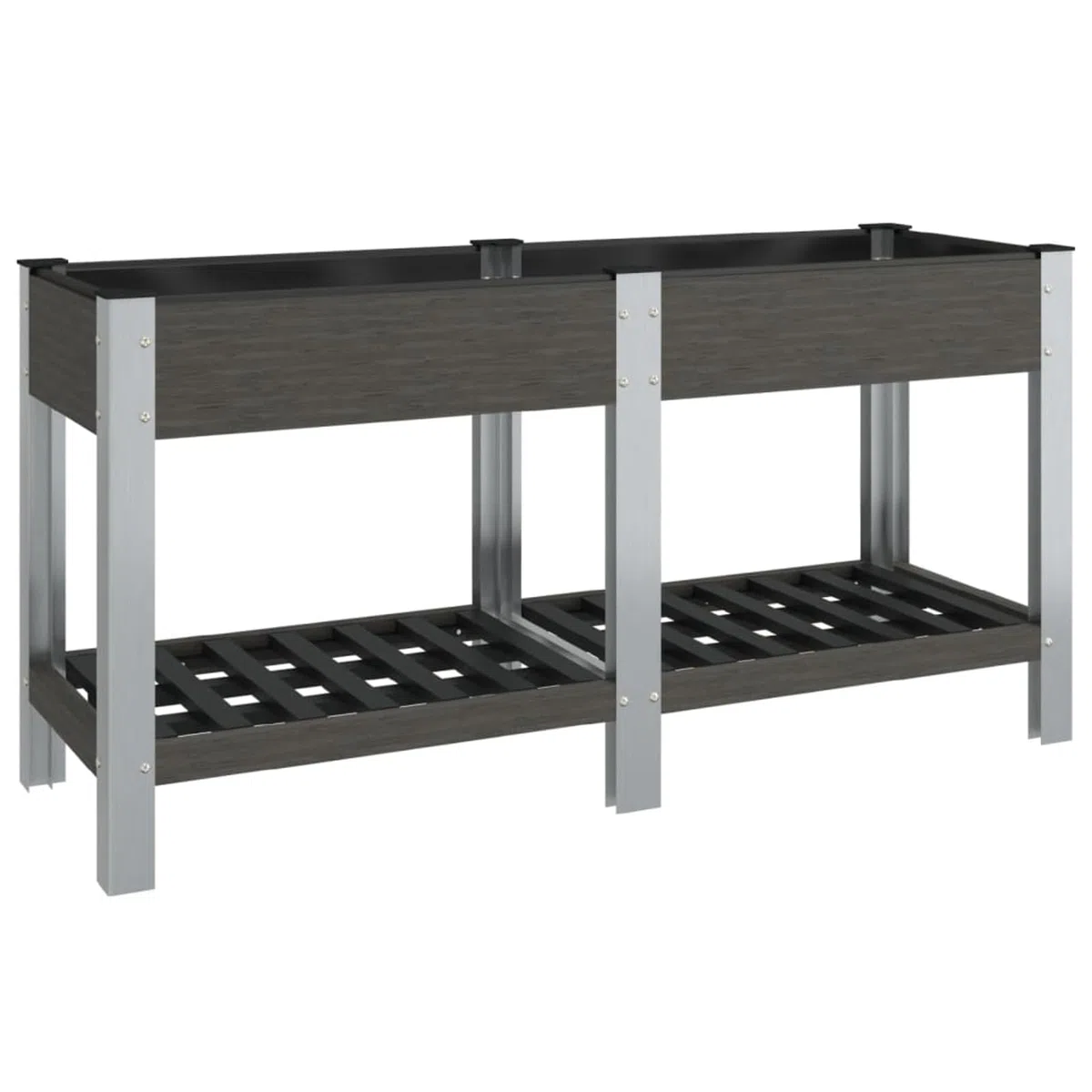 Gecheer Fioriera Rialzata da Giardino, con Ripiano, 175x50x75 cm, in WPC e Acciaio, per Balcone Patio e Orto Domestico