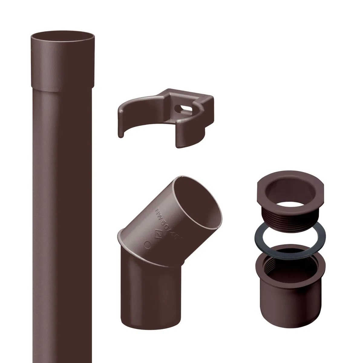 INEFA Downpipe/tubo di scarico 50mm, Set completo in plastica per casetta da giardino, accessori per ribalta per pluviali 2 m Marrone scuro