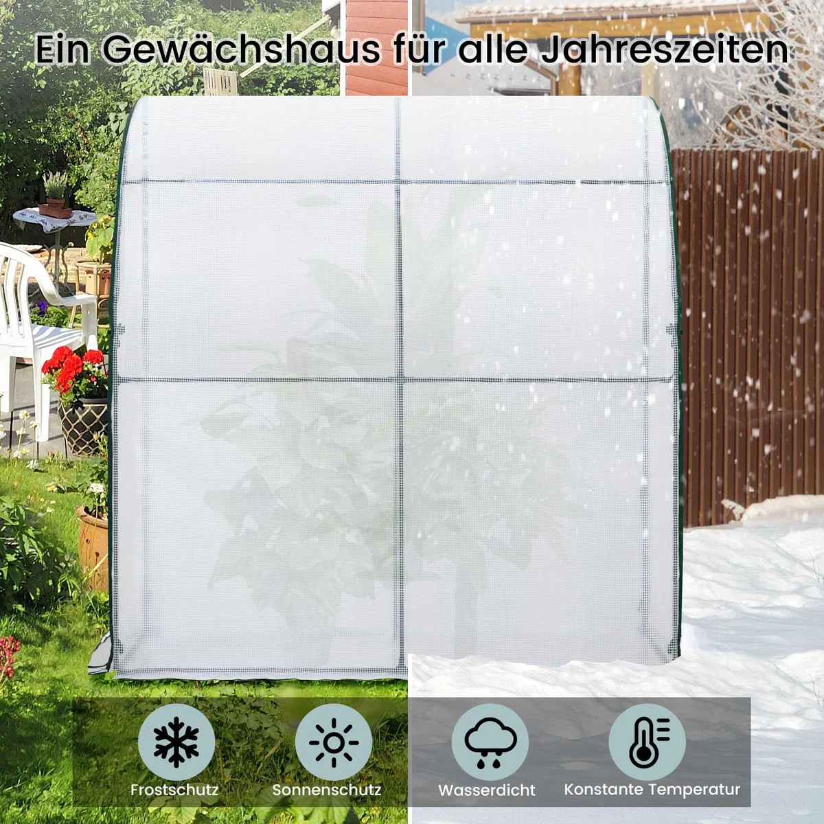 WOLTU Serra da Giardino, Serra per Orto con 2 Porte Avvolgibili, Copertura per Piante con Telo PE a Rete 140 g/m2 e Telaio Metallico, Bianco, 200x100x210cm