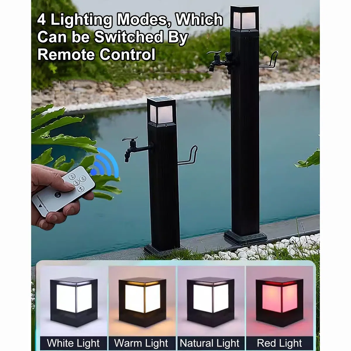 Colonna D'acqua con Luce LED Solare, Fontana da Giardino Esterno Metallo Fontanelle da Giardino Rubinetti da Esterno Ottone (Color : Column With dual faucet, Size : 73cm)