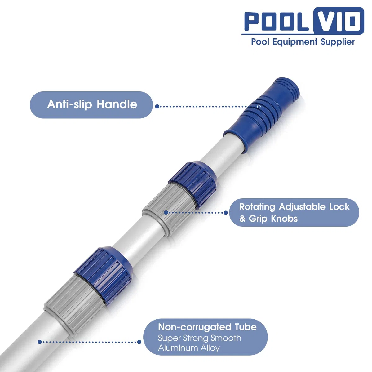 Poolvio Palo telescopico per piscina da 3,5 m, regolabile, in alluminio, 2 pezzi, per la pulizia della piscina, retine, testine aspiranti e spazzole, presa forte e blocco