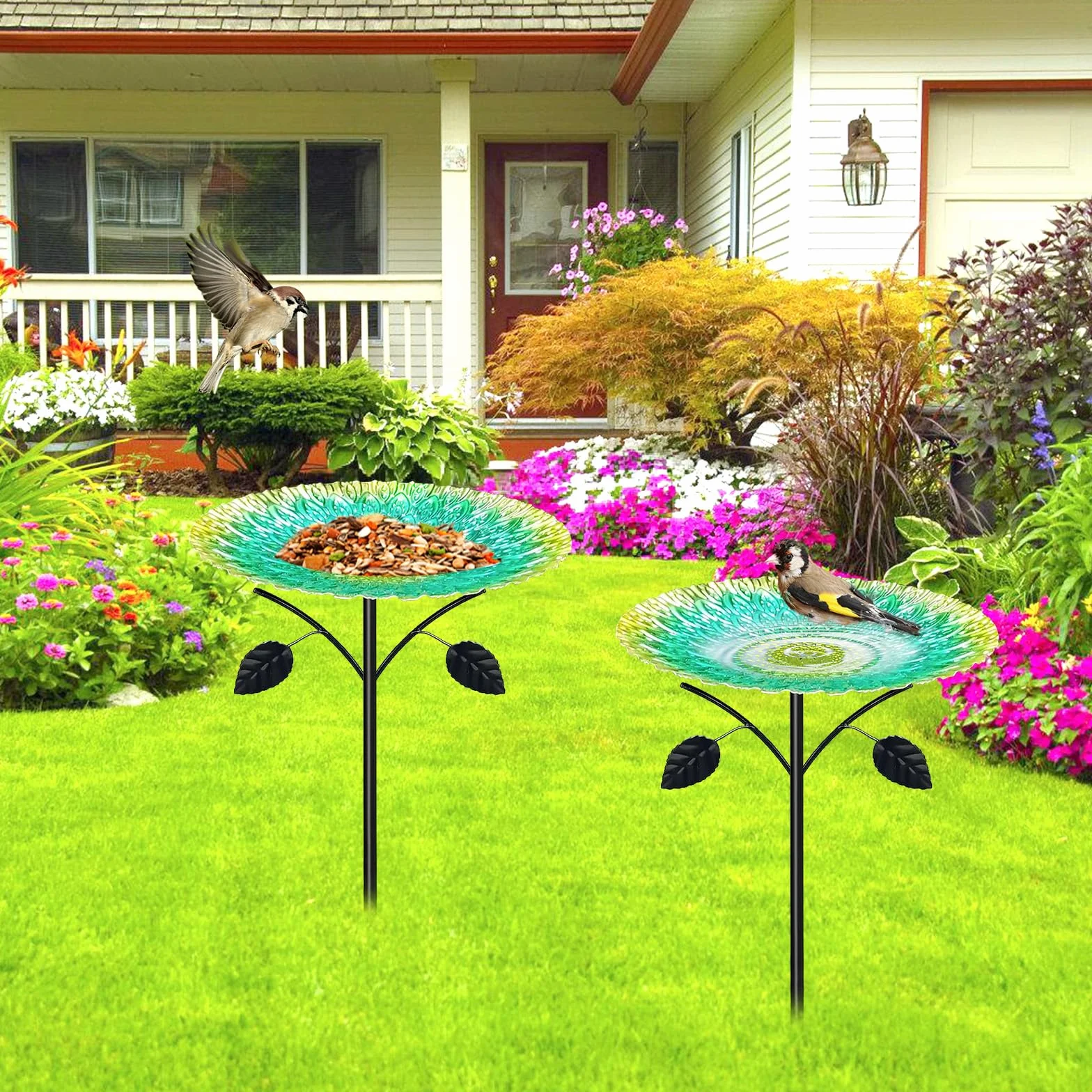 Abbeveratoio per uccelli in piedi, grande, 83 cm, in metallo, per uccelli, giardino in piedi, abbeveratoio per uccelli, giardino con base a 5 punte