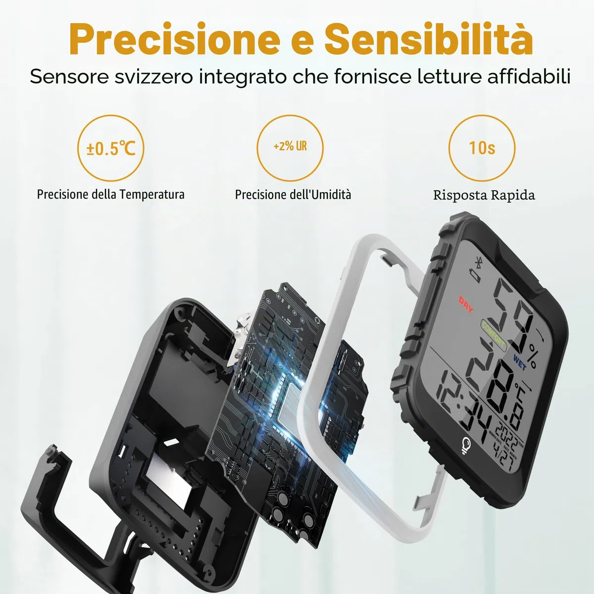 Thermopro TempPro TP358 Termometro Igrometro Bluetooth Interno Con Orologio Integrato, da 80m Retroilluminato con Controllo APP per Serra Domestica